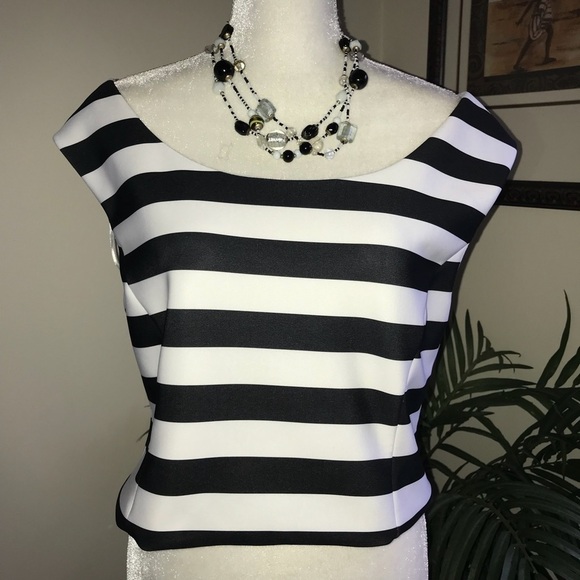 MILLY STRIPE SLEEVELESS CROPPED Women’s TOP XL Black White - Picture 1 of 2